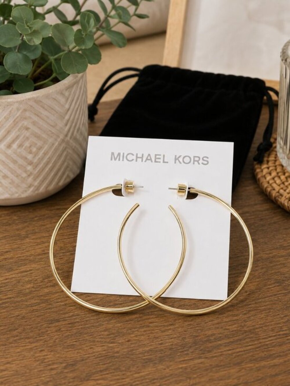 Michael Kors Large Gold Hoop Earrings Classic Statement Hoops NWT